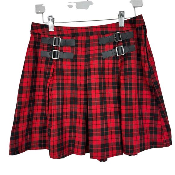 Hot Topic Mini Skirt Medium Red Plaid Pleated School Girl Gothic Punk Bratz Rave - Picture 1 of 11